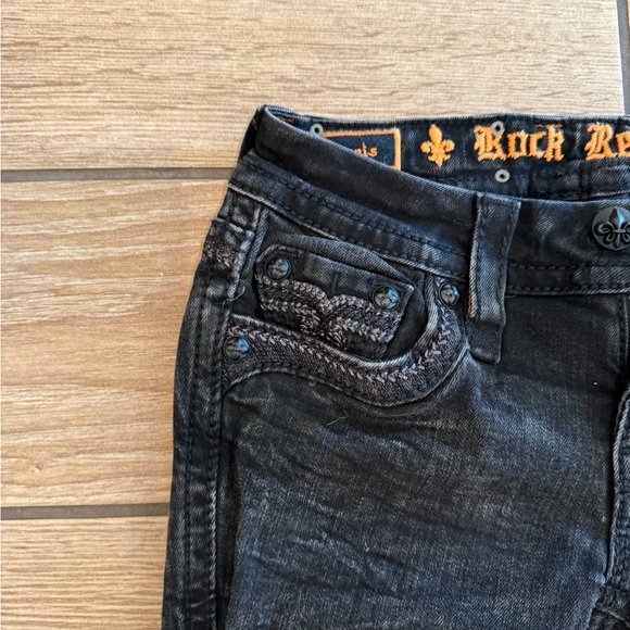 ROCK REVIVAL ANAIS SZ 24 SKINNY EMBROIDERED BLACK DENIM JEANS - Picture 7 of 16